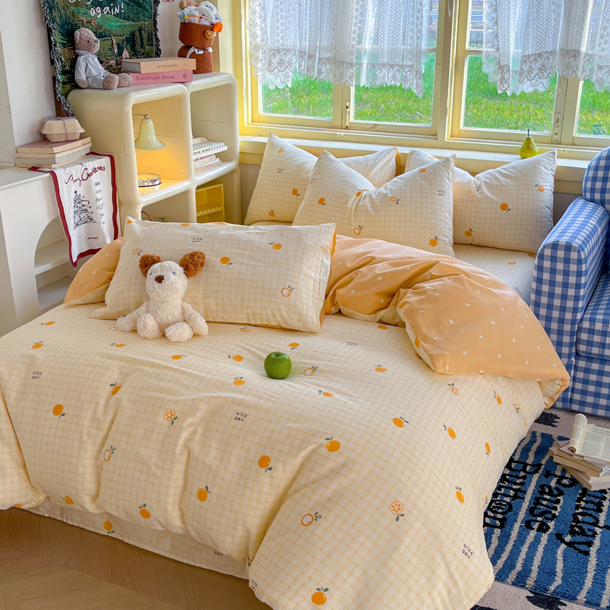 91家纺网 家纺一手货源 找家纺 简约家纺 2026新款全棉斜纹12868单被套系列 橘子格