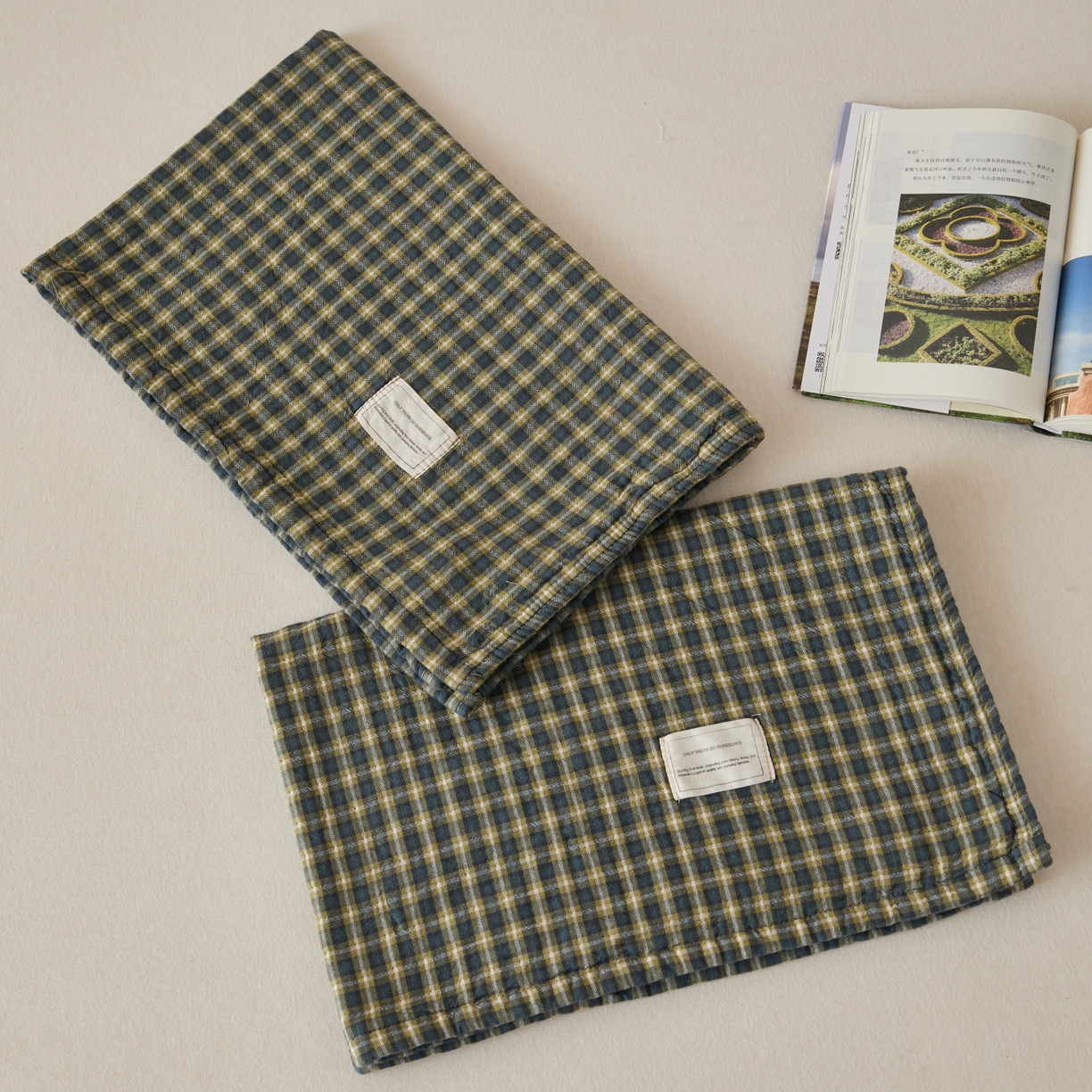 91家纺网 家纺一手货源 找家纺 百寐 2026年3月全棉A类色织枕巾52*75条纹格子美拉德色系纯棉吸汗枕巾 色织-绿格