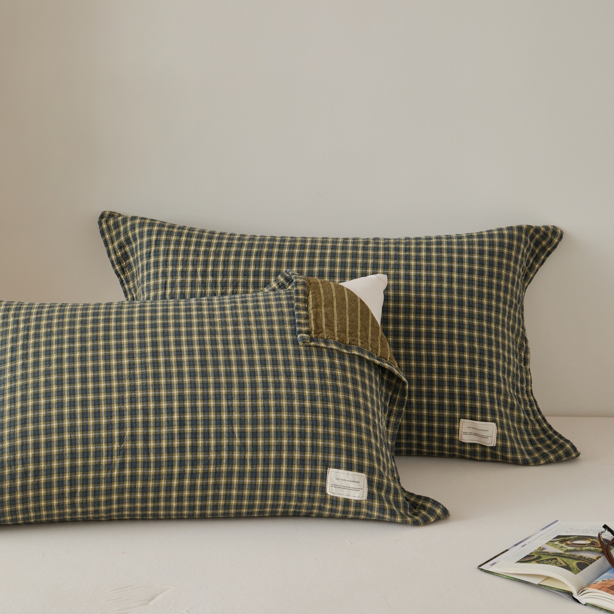 91家纺网 家纺一手货源 找家纺 百寐 2026年3月全棉A类色织枕巾52*75条纹格子美拉德色系纯棉吸汗枕巾 色织-绿格