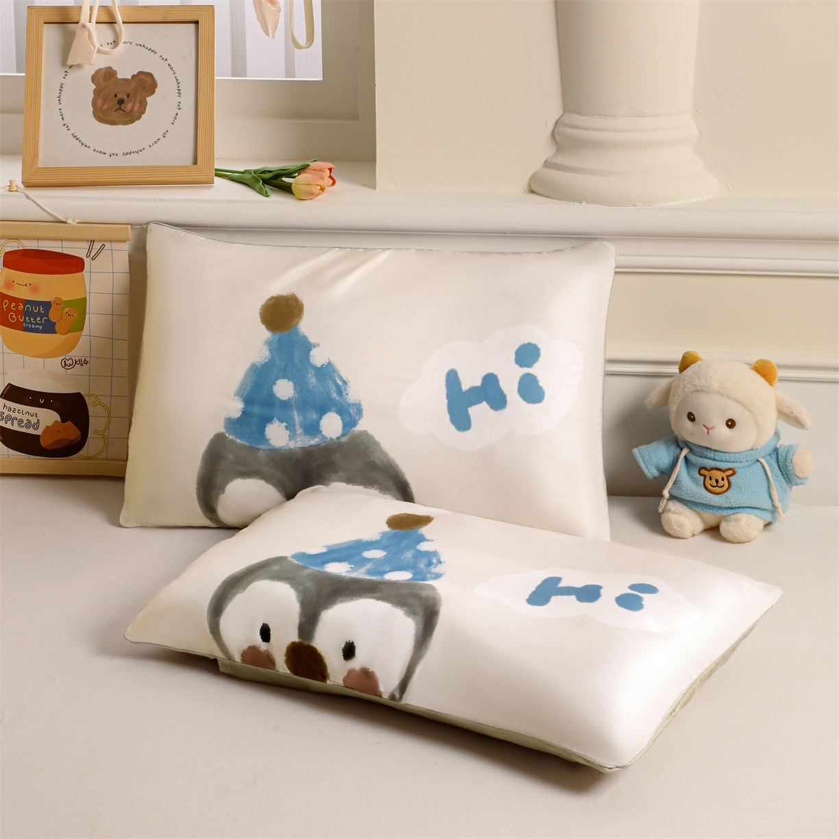 91家纺网 家纺一手货源 找家纺 兄弟坊 2026新款A类60支莱赛尔数码印花天丝枕套儿童枕套幼儿园枕套单枕套枕套单件 快乐企鹅