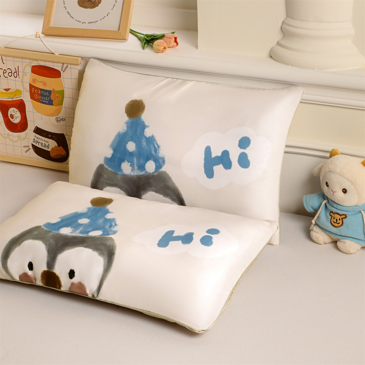 91家纺网 家纺一手货源 找家纺 兄弟坊 2026新款A类60支莱赛尔数码印花天丝枕套儿童枕套幼儿园枕套单枕套枕套单件 快乐企鹅