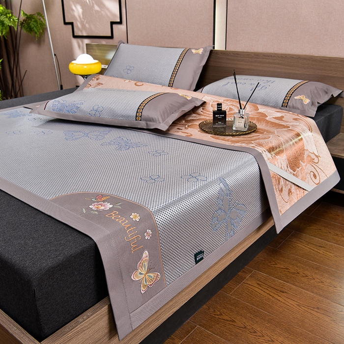 娜朵家纺 2026新款荷塘月色冰藤双面席-床席款 蝴蝶提花床席提花蓝灰