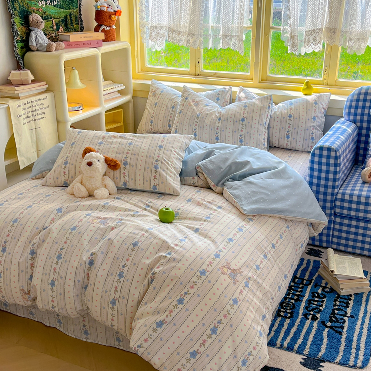 91家纺网 家纺一手货源 找家纺 简约家纺 2026新款全棉斜纹12868单被套系列 蓝茵小兔