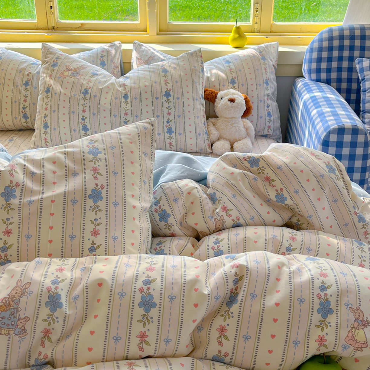 91家纺网 家纺一手货源 找家纺 简约家纺 2026新款全棉斜纹12868单被套系列 蓝茵小兔