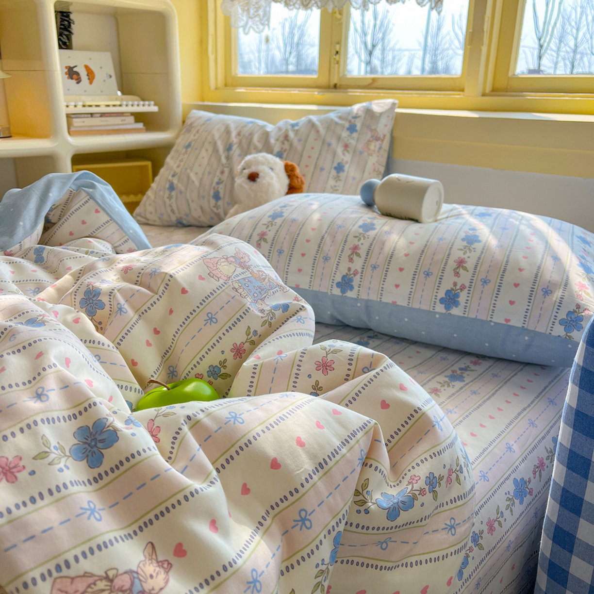 91家纺网 家纺一手货源 找家纺 简约家纺 2026新款全棉斜纹12868单被套系列 蓝茵小兔