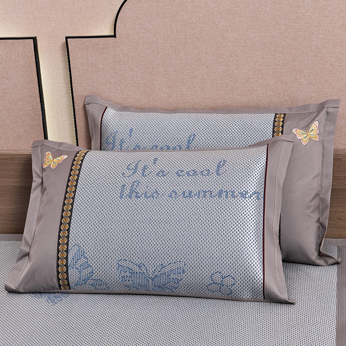 91家纺网 家纺一手货源 找家纺 娜朵家纺 2026新款荷塘月色冰藤双面席-床席款 蝴蝶提花床席提花蓝灰