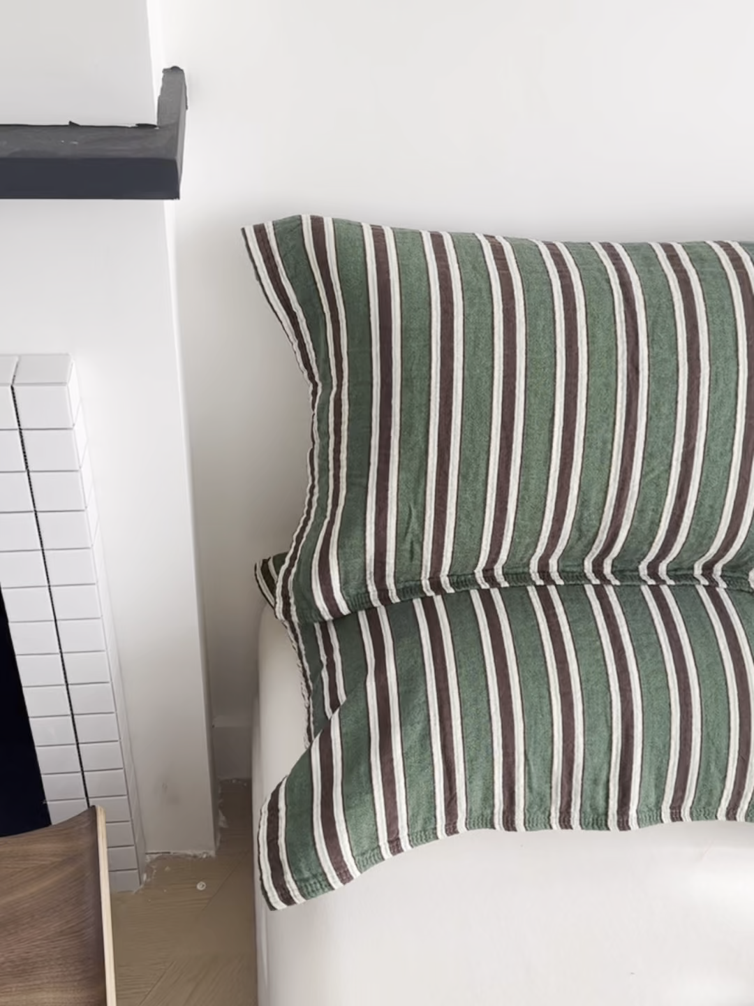 91家纺网 家纺一手货源 找家纺 百寐 2026年3月全棉A类色织枕巾52*75条纹格子美拉德色系纯棉吸汗枕巾 色织-绿条