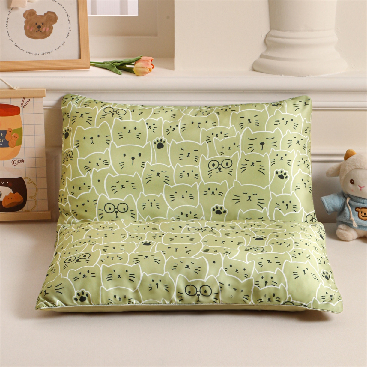 91家纺网 家纺一手货源 找家纺 兄弟坊 2026新款A类60支莱赛尔数码印花天丝枕套儿童枕套幼儿园枕套单枕套枕套单件 猫猫头
