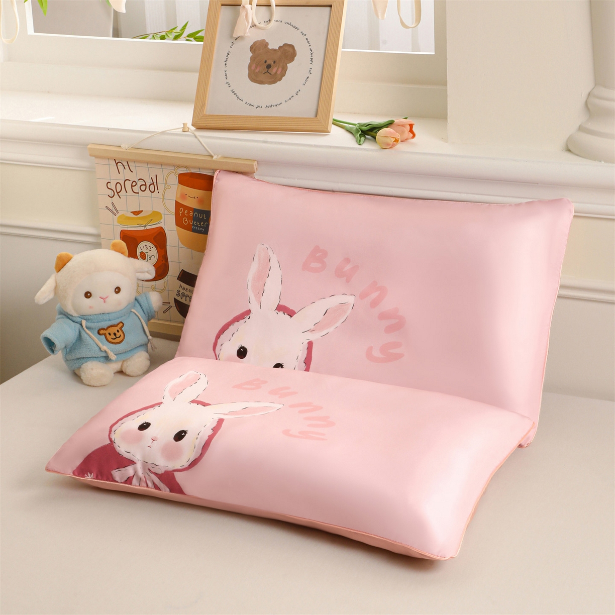 91家纺网 家纺一手货源 找家纺 兄弟坊 2026新款A类60支莱赛尔数码印花天丝枕套儿童枕套幼儿园枕套单枕套枕套单件 甜心兔宝