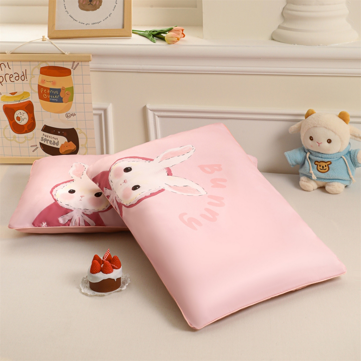 91家纺网 家纺一手货源 找家纺 兄弟坊 2026新款A类60支莱赛尔数码印花天丝枕套儿童枕套幼儿园枕套单枕套枕套单件 甜心兔宝