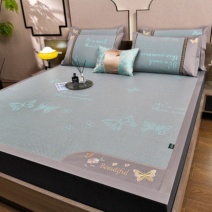 91家纺网 家纺一手货源 找家纺 娜朵家纺 2026新款荷塘月色冰藤双面席-床席款 蝴蝶提花床席提花绿