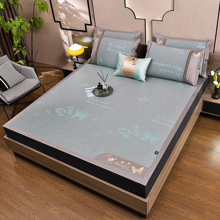 91家纺网 家纺一手货源 找家纺 娜朵家纺 2026新款荷塘月色冰藤双面席-床席款 蝴蝶提花床席提花绿