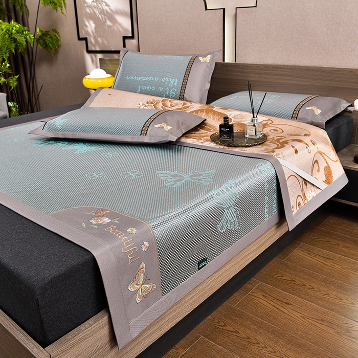 91家纺网 家纺一手货源 找家纺 娜朵家纺 2026新款荷塘月色冰藤双面席-床席款 蝴蝶提花床席提花绿