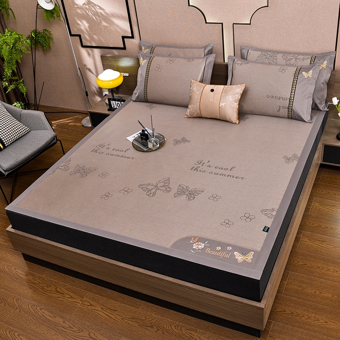 91家纺网 家纺一手货源 找家纺 娜朵家纺 2026新款荷塘月色冰藤双面席-床席款 蝴蝶提花床席提花香槟