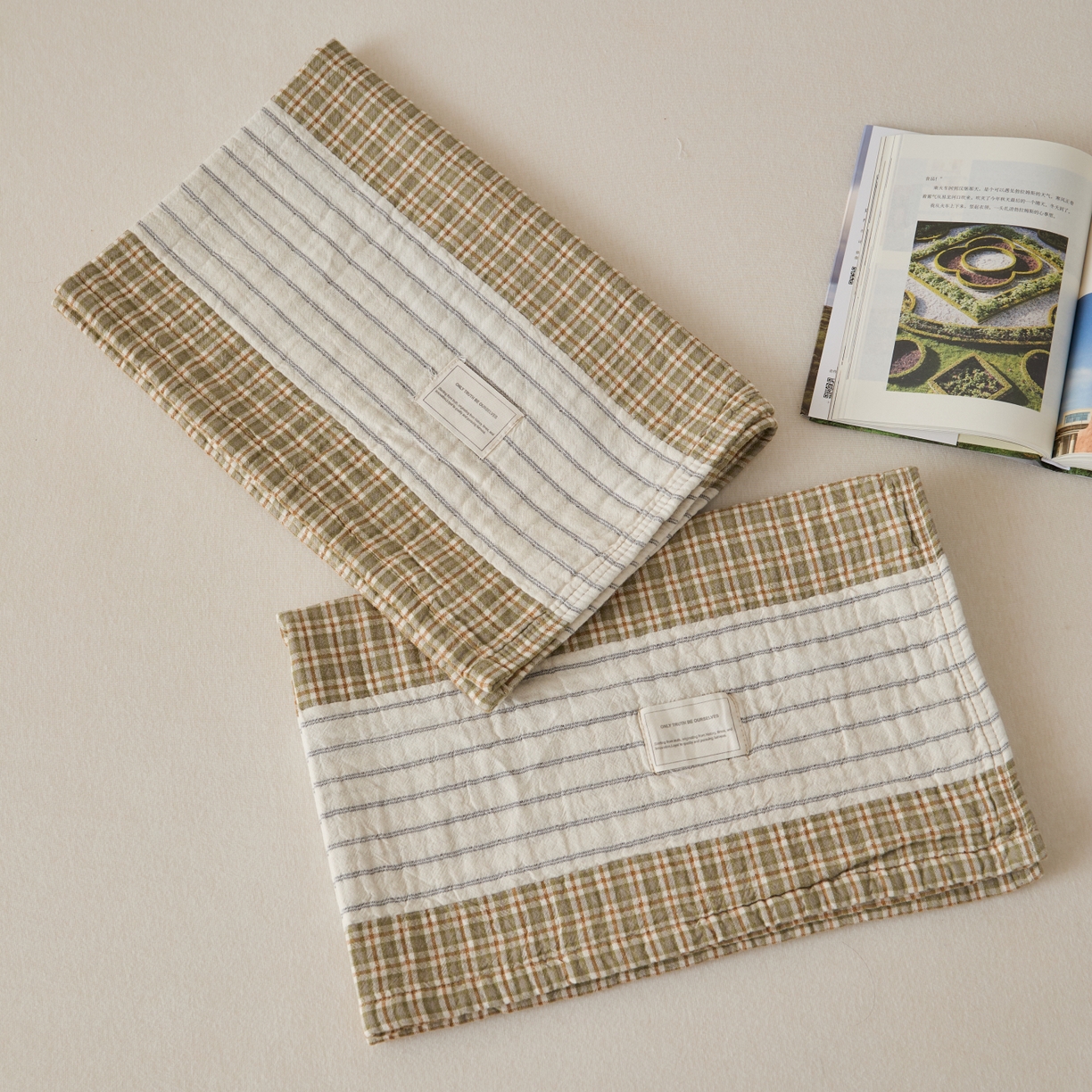 91家纺网 家纺一手货源 找家纺 百寐 2026年3月全棉A类色织枕巾52*75条纹格子美拉德色系纯棉吸汗枕巾 色织-双拼米格