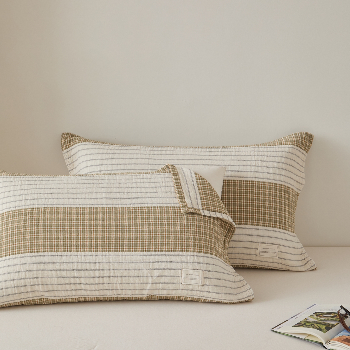 91家纺网 家纺一手货源 找家纺 百寐 2026年3月全棉A类色织枕巾52*75条纹格子美拉德色系纯棉吸汗枕巾 色织-双拼米格