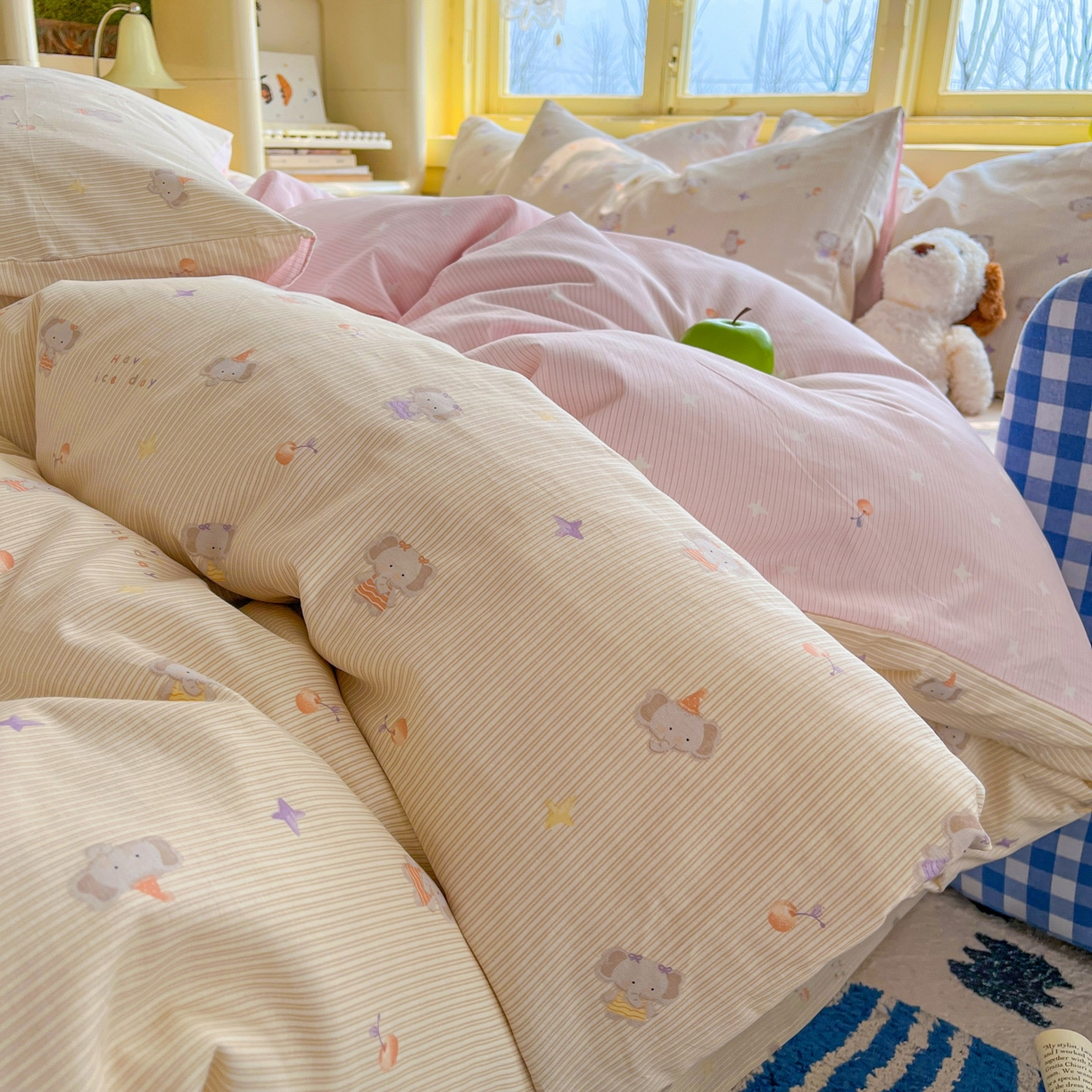 91家纺网 家纺一手货源 找家纺 简约家纺 2026新款全棉斜纹12868单被套系列 星小象-米