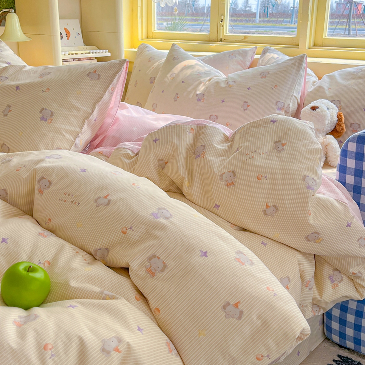 91家纺网 家纺一手货源 找家纺 简约家纺 2026新款全棉斜纹12868单被套系列 星小象-米