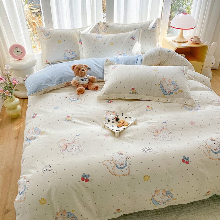 91家纺网 家纺一手货源 找家纺 钰锦珀家纺 2026新款全棉纯棉印花四件套 调皮猫咪