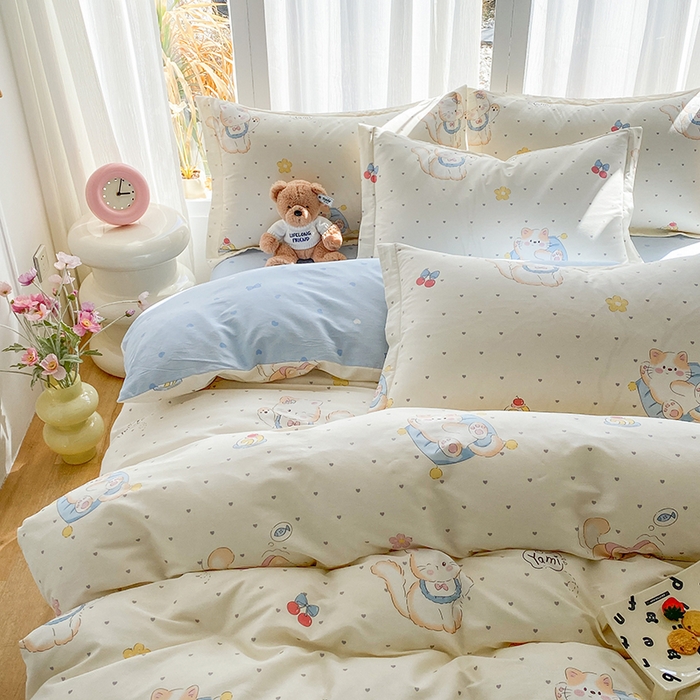 91家纺网 家纺一手货源 找家纺 钰锦珀家纺 2026新款全棉纯棉印花四件套 调皮猫咪