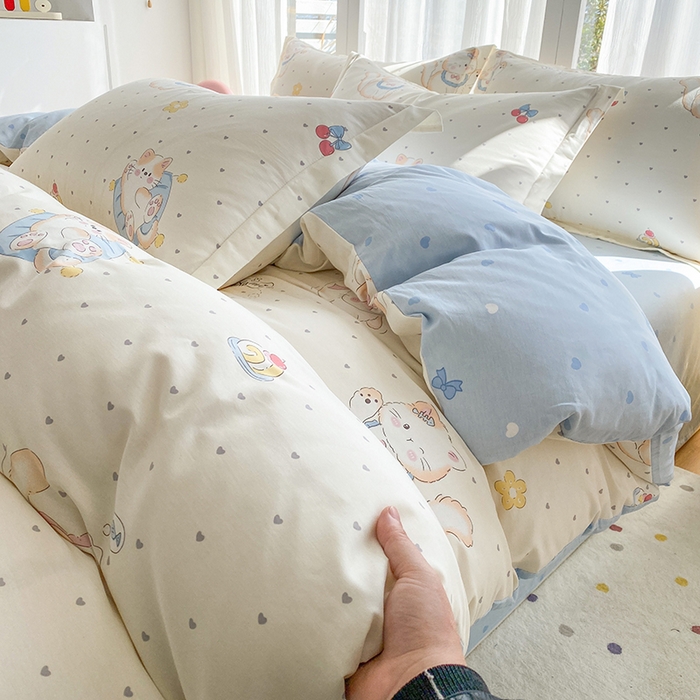 91家纺网 家纺一手货源 找家纺 钰锦珀家纺 2026新款全棉纯棉印花四件套 调皮猫咪