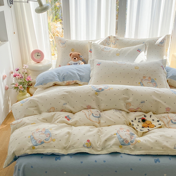 91家纺网 家纺一手货源 找家纺 钰锦珀家纺 2026新款全棉纯棉印花四件套 调皮猫咪