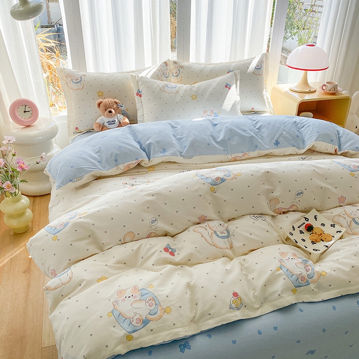 91家纺网 家纺一手货源 找家纺 钰锦珀家纺 2026新款全棉纯棉印花四件套 调皮猫咪