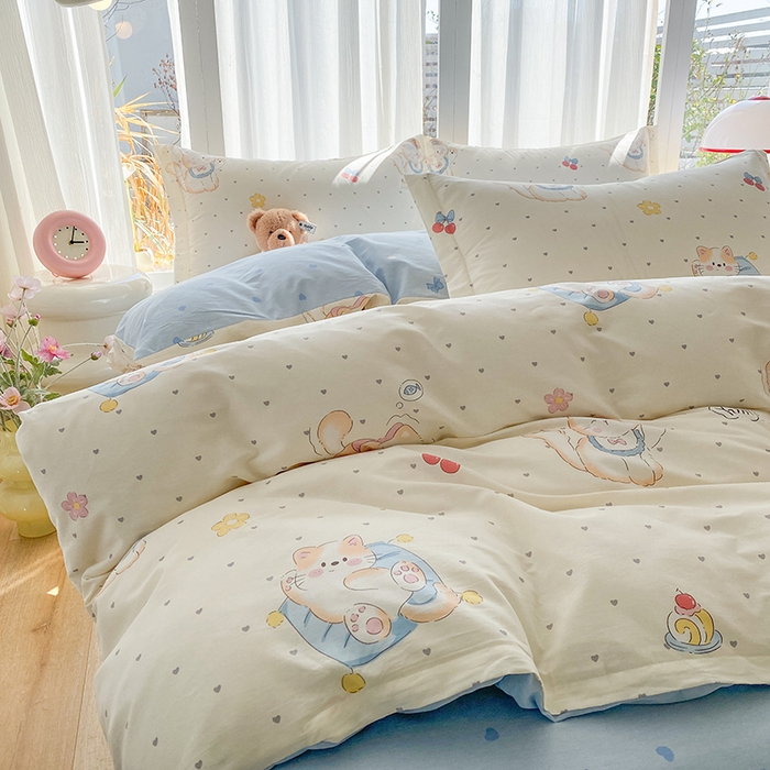 91家纺网 家纺一手货源 找家纺 钰锦珀家纺 2026新款全棉纯棉印花四件套 调皮猫咪