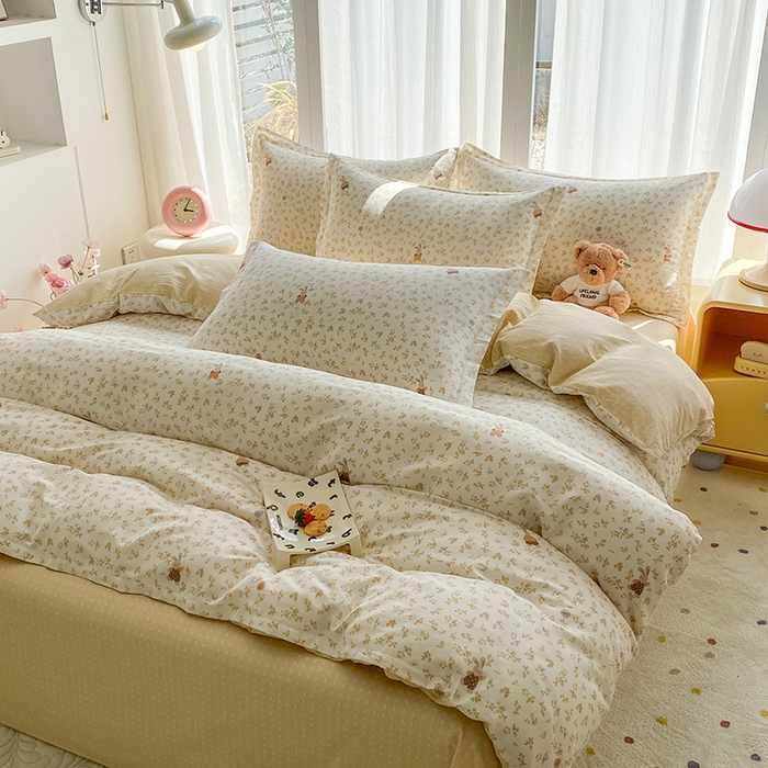 91家纺网 家纺一手货源 找家纺 钰锦珀家纺 2026新款全棉纯棉印花四件套 花屿兔兔-桔