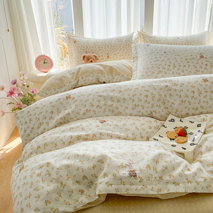 91家纺网 家纺一手货源 找家纺 钰锦珀家纺 2026新款全棉纯棉印花四件套 花屿兔兔-桔