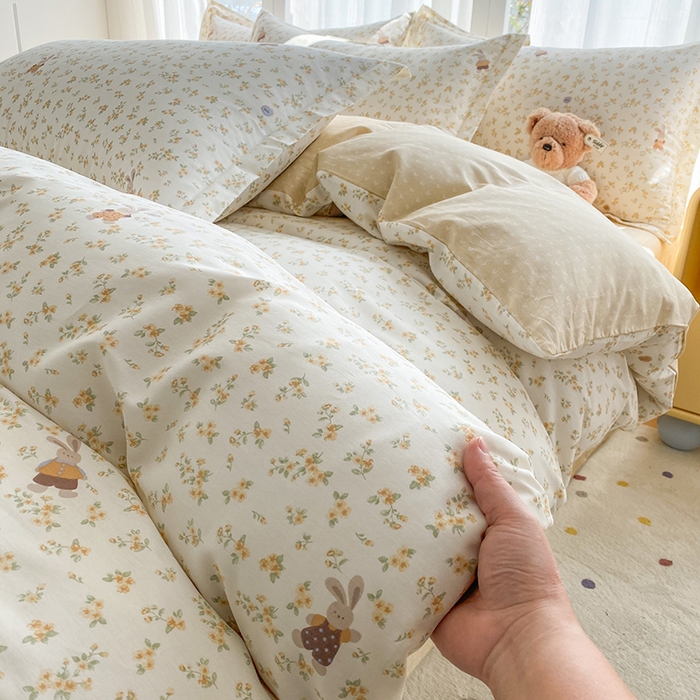 91家纺网 家纺一手货源 找家纺 钰锦珀家纺 2026新款全棉纯棉印花四件套 花屿兔兔-桔