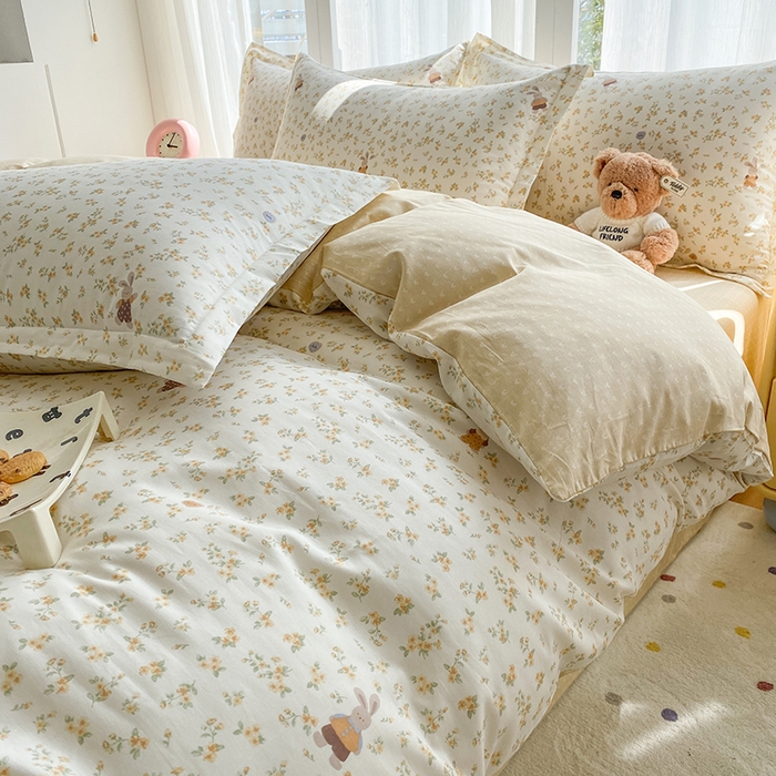 91家纺网 家纺一手货源 找家纺 钰锦珀家纺 2026新款全棉纯棉印花四件套 花屿兔兔-桔