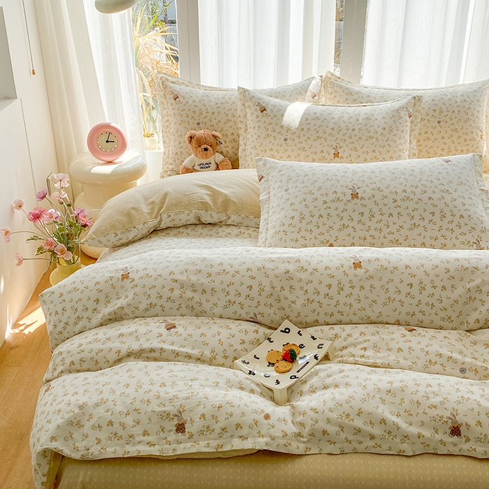 91家纺网 家纺一手货源 找家纺 钰锦珀家纺 2026新款全棉纯棉印花四件套 花屿兔兔-桔