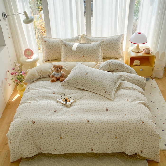 91家纺网 家纺一手货源 找家纺 钰锦珀家纺 2026新款全棉纯棉印花四件套 花屿兔兔-桔