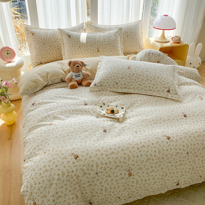 91家纺网 家纺一手货源 找家纺 钰锦珀家纺 2026新款全棉纯棉印花四件套 花屿兔兔-桔