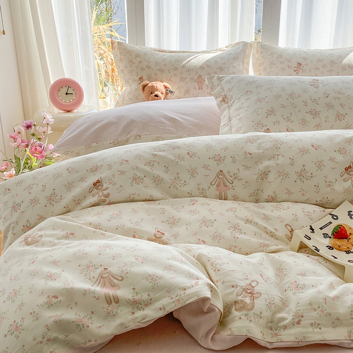 91家纺网 家纺一手货源 找家纺 钰锦珀家纺 2026新款全棉纯棉印花四件套 粉樱兔小姐