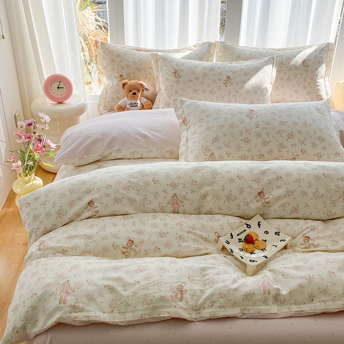 91家纺网 家纺一手货源 找家纺 钰锦珀家纺 2026新款全棉纯棉印花四件套 粉樱兔小姐