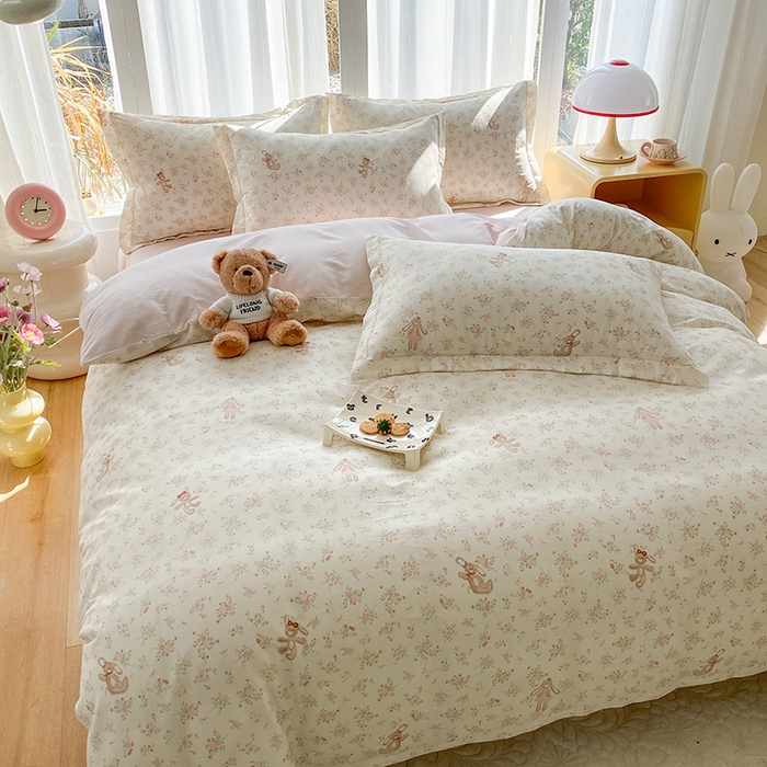 91家纺网 家纺一手货源 找家纺 钰锦珀家纺 2026新款全棉纯棉印花四件套 粉樱兔小姐