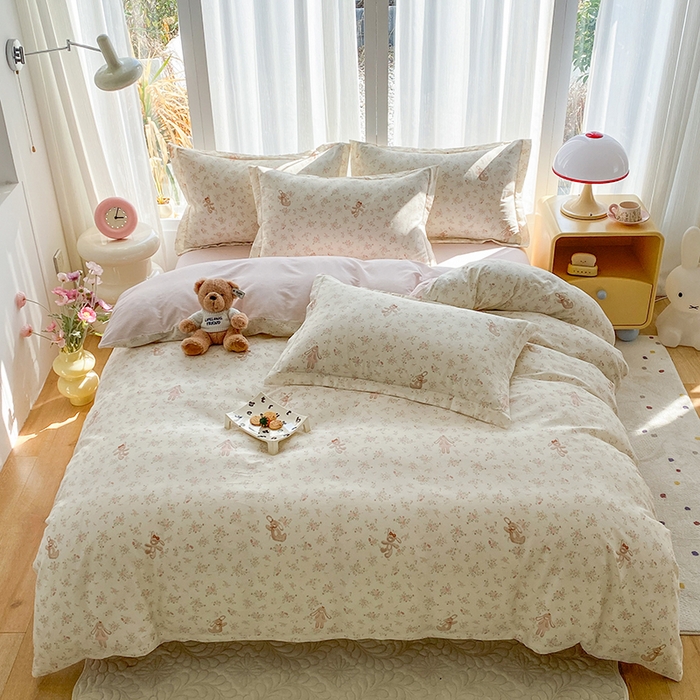 91家纺网 家纺一手货源 找家纺 钰锦珀家纺 2026新款全棉纯棉印花四件套 粉樱兔小姐