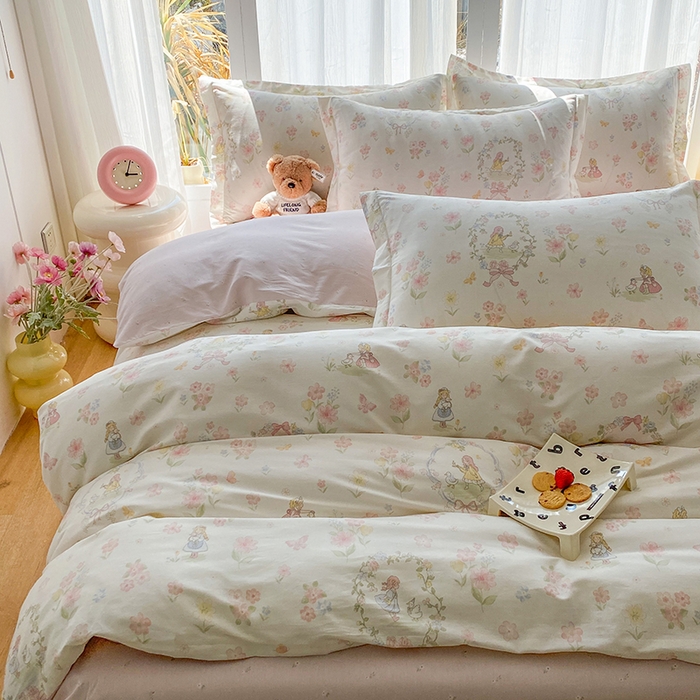 91家纺网 家纺一手货源 找家纺 钰锦珀家纺 2026新款全棉纯棉印花四件套 浅色童话