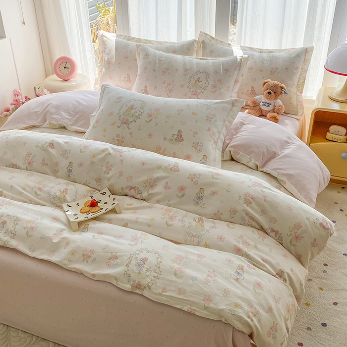 91家纺网 家纺一手货源 找家纺 钰锦珀家纺 2026新款全棉纯棉印花四件套 浅色童话