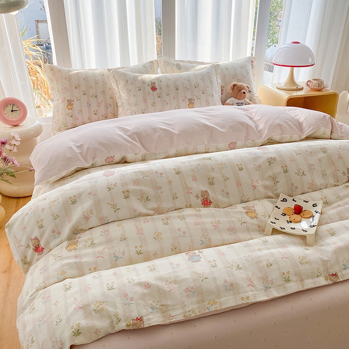 91家纺网 家纺一手货源 找家纺 钰锦珀家纺 2026新款全棉纯棉印花四件套 喵喵花