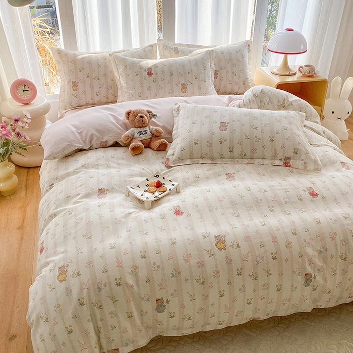 91家纺网 家纺一手货源 找家纺 钰锦珀家纺 2026新款全棉纯棉印花四件套 喵喵花