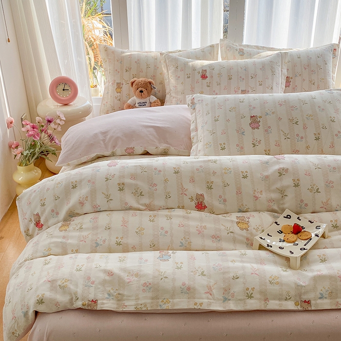 91家纺网 家纺一手货源 找家纺 钰锦珀家纺 2026新款全棉纯棉印花四件套 喵喵花