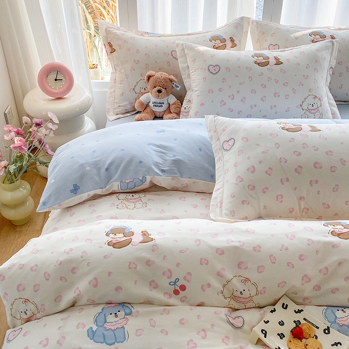 91家纺网 家纺一手货源 找家纺 钰锦珀家纺 2026新款全棉纯棉印花四件套 小狗日记