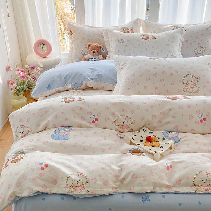 91家纺网 家纺一手货源 找家纺 钰锦珀家纺 2026新款全棉纯棉印花四件套 小狗日记