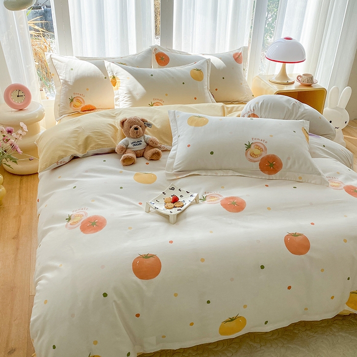 91家纺网 家纺一手货源 找家纺 钰锦珀家纺 2026新款全棉纯棉印花四件套 幸运番茄