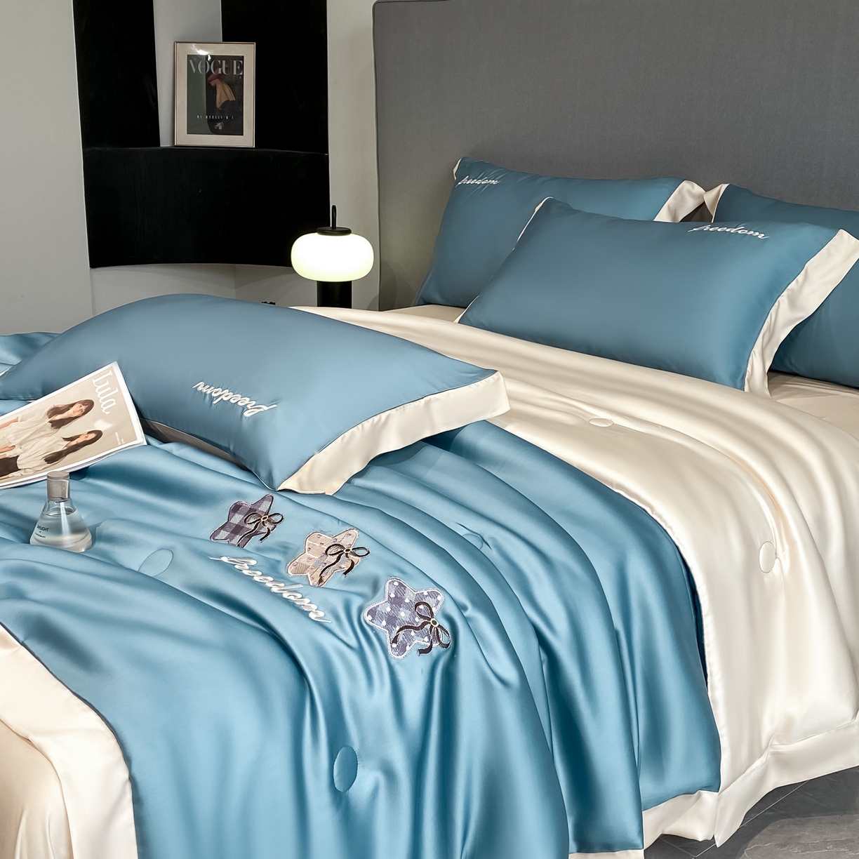 91家纺网 家纺一手货源 找家纺 （总）云棉坊 2026新款水洗冰丝夏被宽边刺绣款-星空系列