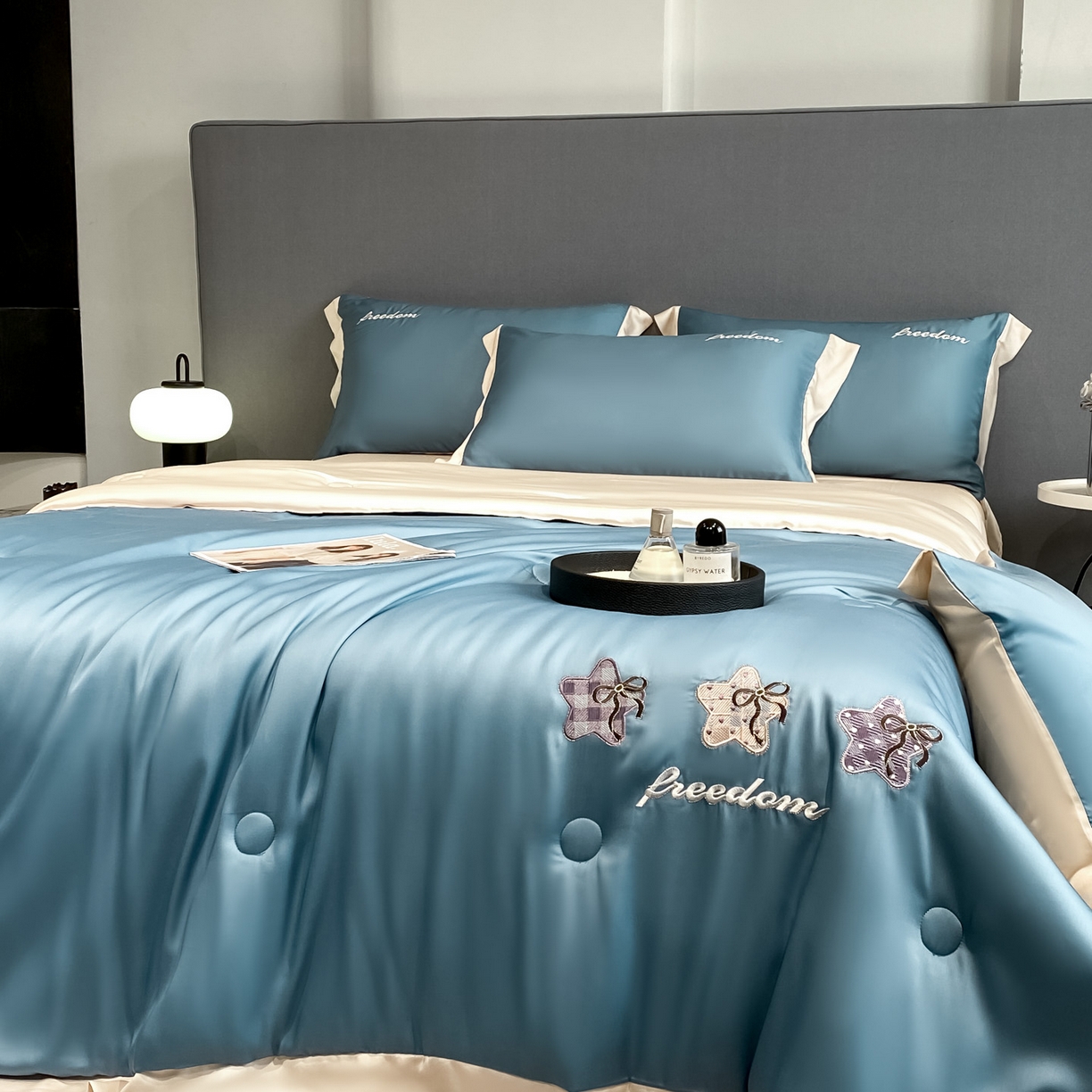 91家纺网 家纺一手货源 找家纺 （总）云棉坊 2026新款水洗冰丝夏被宽边刺绣款-星空系列