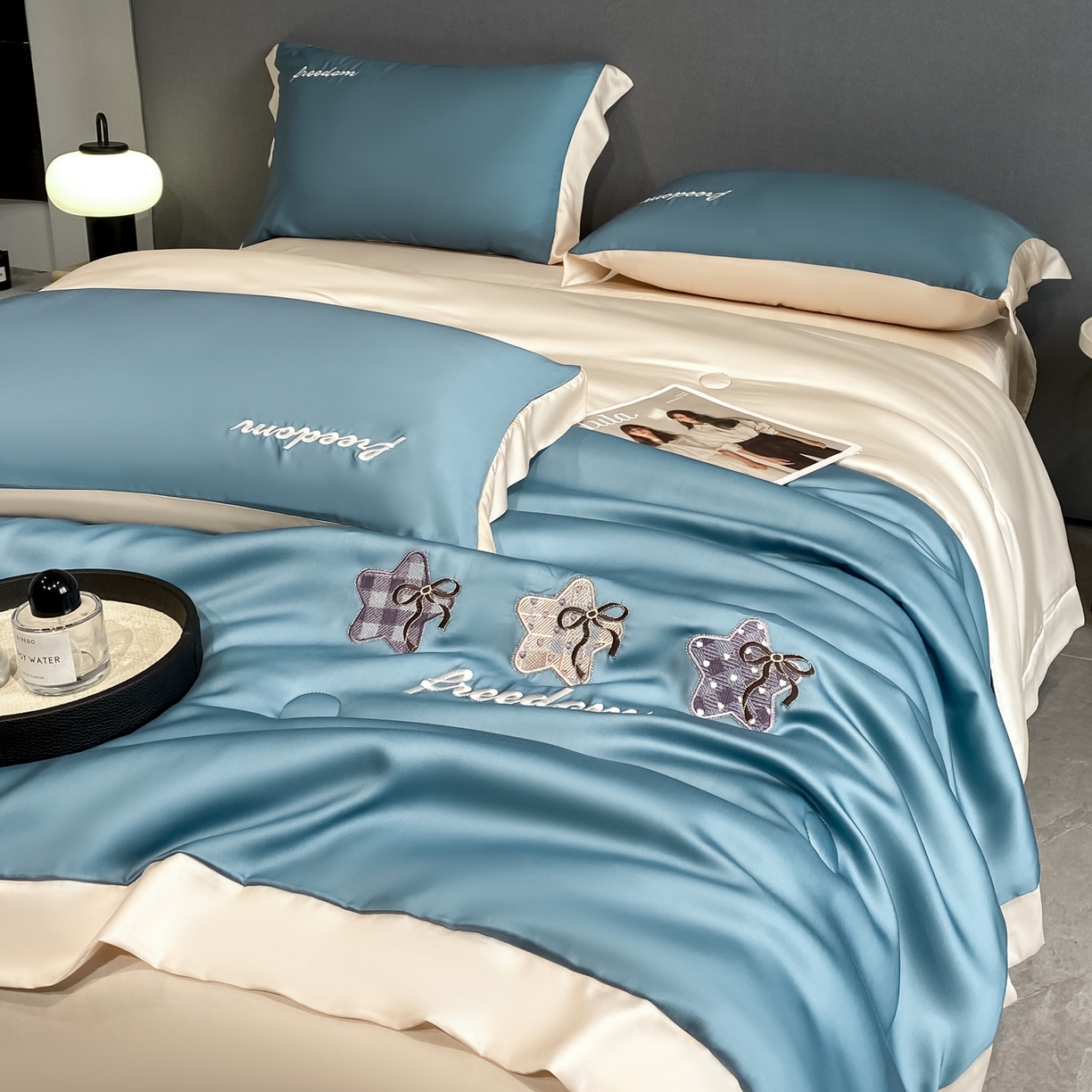 91家纺网 家纺一手货源 找家纺 （总）云棉坊 2026新款水洗冰丝夏被宽边刺绣款-星空系列